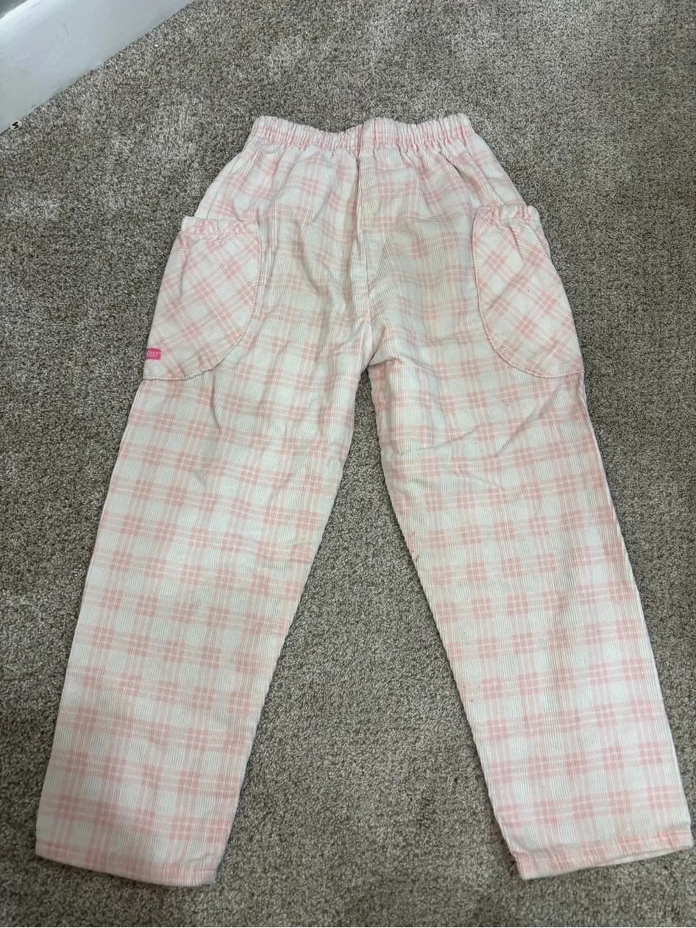 Vintage Osh Kosh pink and white plaid pants elastic waistband cottagecore sz 6